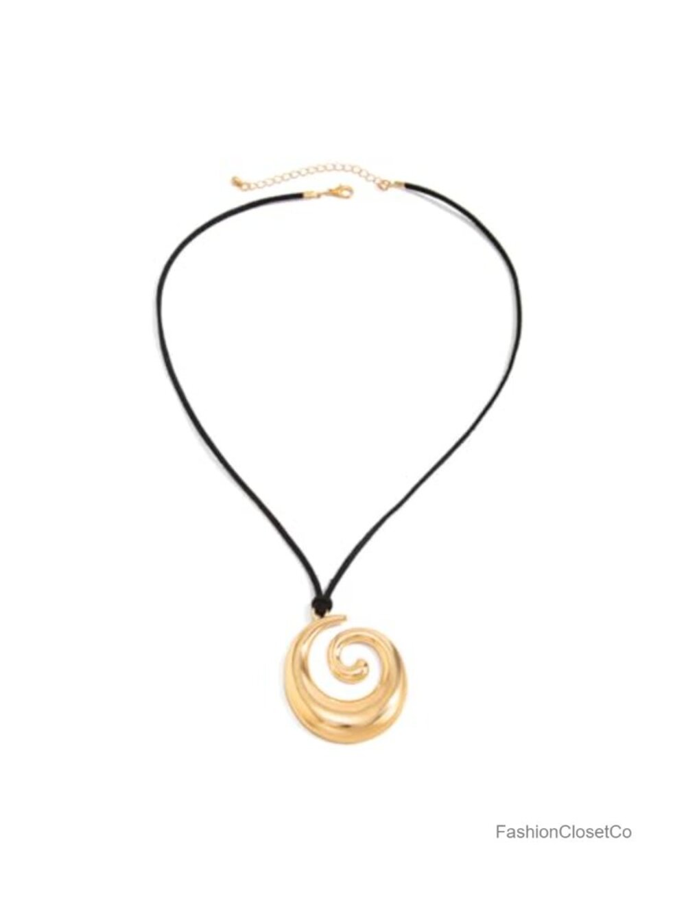 Large Spiral Swirl Open Circle Pendant Rope Cord Necklace Adjustable Statement